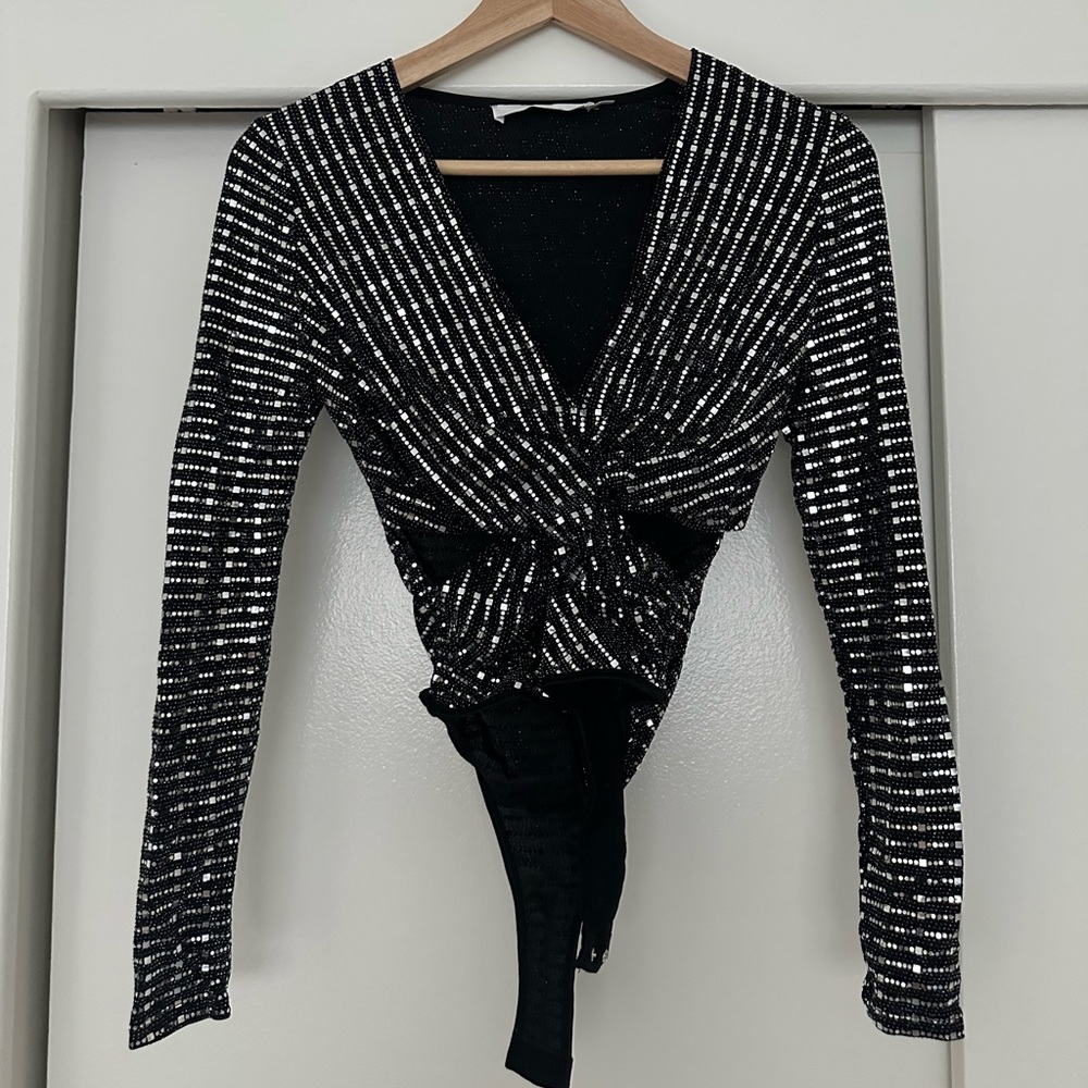 Astr The Label Tinsley Long Sleeve Bodysuit Black/Silver XS